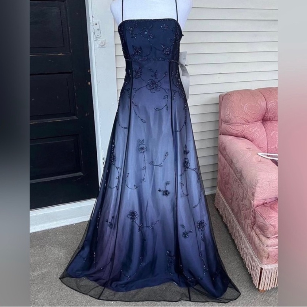 Beautiful vampy 90s Blondie Nites dark blue dress